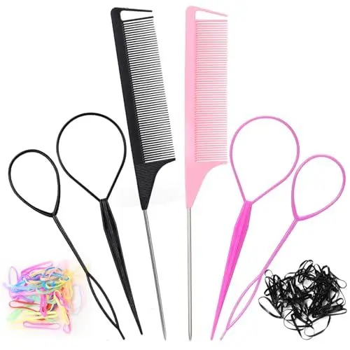 Produktbild: Acooruiteng Frisurenhilfe Flechthilfe Haare Zopf Hilfe Frisuren Zubehör Haar Zubehör Topsy Tail Haarschlaufe Zum Durchziehen Hair Twister für DIY Frisuren Frisurenhilfe 6 Stück