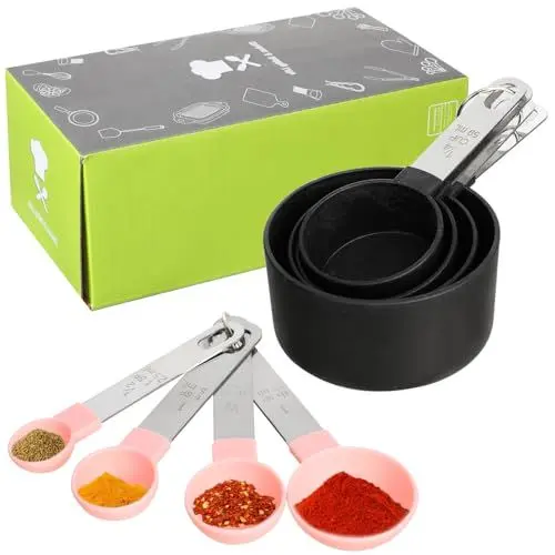 Produktbild: Acooruiteng Messlöffel Set Measuring Cups and Spoons Set Cup Messbecher Set Measuring Spoons Dosierlöffel Messbecher Cups Messbecher und Löffel mit Edelstahlgriff für Trockene Flüssige Zutaten 8 Stück