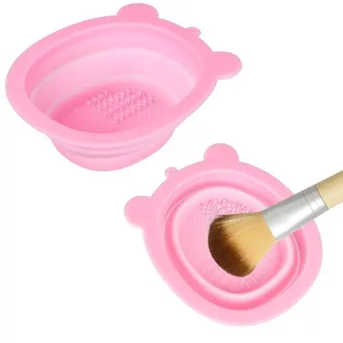 Produktbild: Acooruiteng Silikon Make-up Pinsel Reinigungsmatte - Faltbar, Tragbar, Schrubber-Pad - Rosa