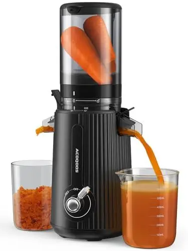 Produktbild: ACOQOOS Entsafter, Entsafter Gemüse und Obst with 110MM Einfüllöffnung, Leicht zu Reinigen Slow Juicer Machine with 2 Cups Schwarz
