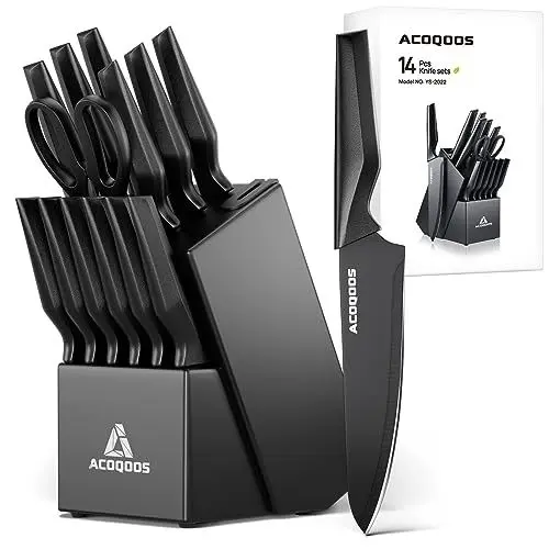Produktbild: ACOQOOS Messerblock mit Messer 14-teilig, Messerset mit integriertem Schärfer für den Küchengebrauch - küchenmesser Set Schwarz