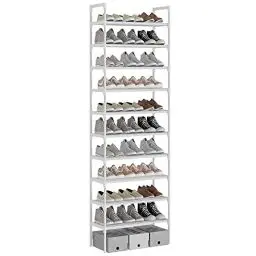 Produktbild: AcornFort® S-528 10 Ebenen Stöckiges Weiß Verstellbare Schuhablagen Schuhaufbewahrung Hohes Schuhregal Organizer Regal Halteständer für 30 Paar Schuhe, 56 x 30 x 170 cm, Robuste Bauweise
