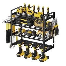 Produktbild: AcornFort W-1701 4 Etagen 40cm Mittlere Größe Wandregal Metall Schwere Garage Werkzeug Werkstatt Organizer 4 Steckplätze Akkuschrauber Halterung Wand Werkzeugaufbewahrung mit 4 Bohrhaltern