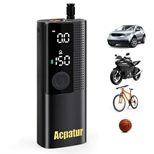 Produktbild: Acpatur Elektrische Luftpumpe 150PSI Fahrradpumpe Kompressor mit Deflationsfunktion, Große Dual-Display-Bildschirme, Geeignet für Auto, Fahrrad, Motorrad, Basketball, Football