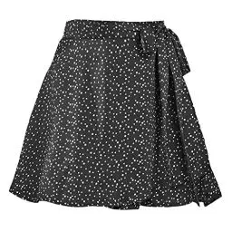 Produktbild: Acramy Damen Röcke Kurz Sommer Chiffon Minirock A-Linie Rock mit Gürtel (L, Schwarz 1)