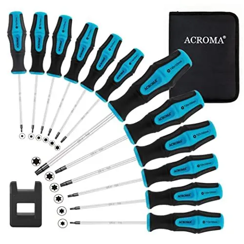 Produktbild: Acroma 12- teilig Magnetische Torx Schraubendreher Satz mit einem Magnetisierer/Entmagnetisierer T5 T6 T7 T8 T9 T10 T15 T20 T25 T27 T30 T40 für Telefon, Computer, Automobil und Hausgeräte Reparatur