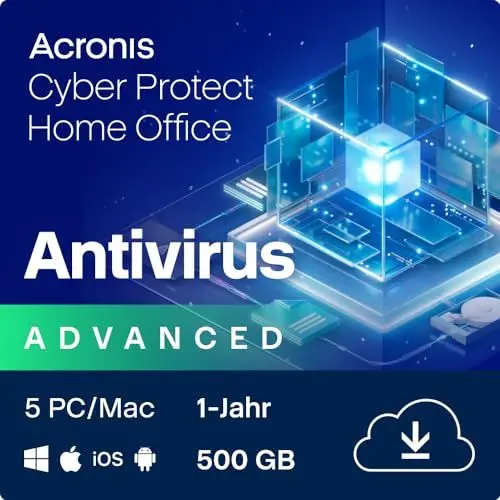 Produktbild: Acronis Cyber Protect Home Office 2023 | Advanced | 500 GB Cloud-Speicher | 5 PC/Mac | 1 Jahr | Windows/Mac/Android/iOS | Internet Security inkl. Backup | Aktivierungscode per Email