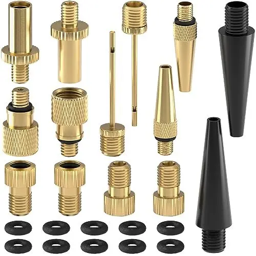 Produktbild: ACROPAQ Fahrradventil Adapter Set - 14 Teile, Für alle Fahrradventile (SV AV DV), Mit Kegel Adaptern und Ballnadeln, Mit Dichtringen - Fahrrad Ventil-Adapter, Sclaverandventil Adapter, Ventil Adapter