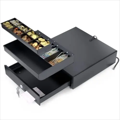 Produktbild: ACROPAQ Kassenschublade - Öffnung elektrisch mit RJ11 Anschluss, Kassenlade 33 x 33 cm, Unterbau geeignet - Kasse, Cash Register, Bargeldkasse - Schwarz