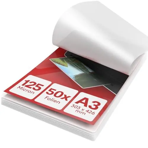 Produktbild: ACROPAQ Laminierfolien A3 - Packung mit 50 Laminierfolien, 2x125 (250) Mikron, Glänzende Oberfläche, Vorge­runde­te Ecken - Folierfolien, Laminiertaschen
