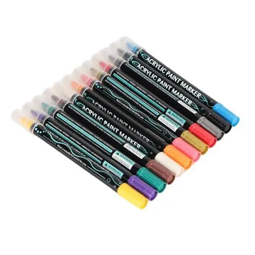 Produktbild: Acrylfarben-Markierungsstift mit Zwei Spitzen, Acrylfarben-Markierungsstifte auf Wasserbasis, Schnell Trocknend für Kunstprojekte (12 Farben)