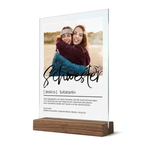 Produktbild: Acrylglasbild Definition mit Fotodruck und Name - Persönliches Geschenk für Schwester zu Weihnachten - Foto Bild personalisiert für Schwestern - Acryl Glasfoto Wandbild Geschwister Sisters