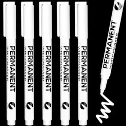 Produktbild: Acrylstifte weiß, 5-Stück Lackstift Weiß Wasserfest und Schnell Trocknender Permanent Marker Weiß für Steine, Felsmalerei, Keramik, Glas, Holz, Stoff, Metall, Leinwand, Reifenstift