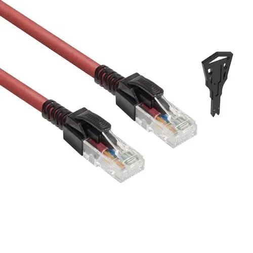 Produktbild: ACT Abschließbares CAT6A Ethernet Kabel, mit Schlössel, RJ45 Ethernet Netzwerk Patchkabel (U/UTP), LSZH Knickschutz, Rot, 3m – FB5503