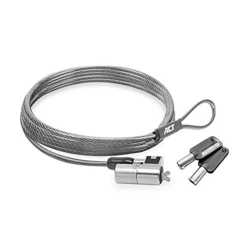 Produktbild: ACT Laptop Schloss Sicherheitskabel 2m, Keyed Cable, Wedge Slot Notebook Schloss, Schwenkbarer Schlosskopf, Laptopschloss Dell, Tragbares Anti-Diebstahl Kabel - AC9040