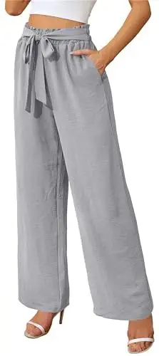 Produktbild: Actcat Damen Hose mit weitem Bein, leicht und elegant, elastischer Bund, Sommerhose mit Taschen, für legere Arbeit geeignet Hosenrock Damen Sommer leichte Sommerhose Damen,Grey,L