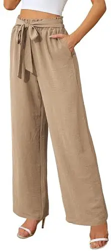 Produktbild: Actcat Damen Hose mit weitem Bein, leicht und elegant, elastischer Bund, Sommerhose mit Taschen, für legere Arbeit geeignet Sommerhose Damen leicht musselin Hose lang,Khaki,XXL