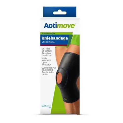 Produktbild: Actimove SPORTS EDITION Kniebandage mit offener Patella - feste Kompression - für den Sport - Schwarz, Extra Large