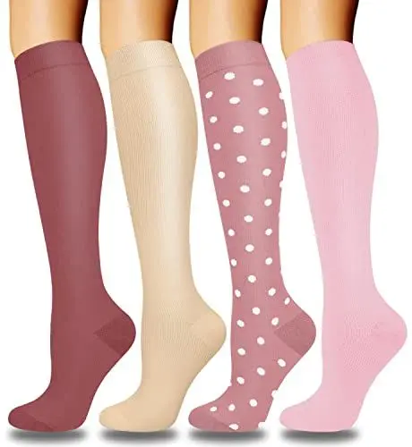 Produktbild: ACTINPUT 4 Paar Kompressionsstrümpfe für Damen Herren, Bunte Stützstrümpfe Kompressionssocken für Sport, Flug, Laufen, Reisen, Radsport, krankenschwester(4101 - Rosa,S-M)
