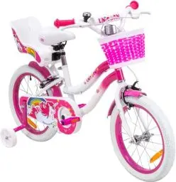 Produktbild: Actionbikes Kinderfahrrad Unicorn 16 Zoll - Kinder Fahrrad für Mädchen - Ab 4-7 Jahren - V-Brake Bremse - Kettenschutz - Luftbereifung - Fahrräder - Laufrad - Kinderrad (16 Zoll)