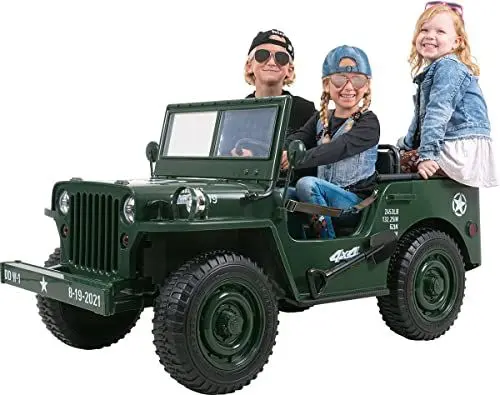 Produktbild: Actionbikes Motors Kinder Elektroauto Jeep Willys | Fernbedienung mit First Funktion - 4x4 Allrad Antrieb - Kinderauto elektrisch - Elektrofahrzeuge - Elektro Auto für Kinder ab 3 Jahre (Grün)