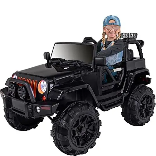 Produktbild: Actionbikes Motors Kinder Elektroauto Jeep Adventure | Fernbedienung mit First Funktion - Kinderauto elektrisch - Elektrofahrzeuge - Auto bis 6 km/h - Elektro Auto für Kinder ab 3 Jahre (Schwarz)