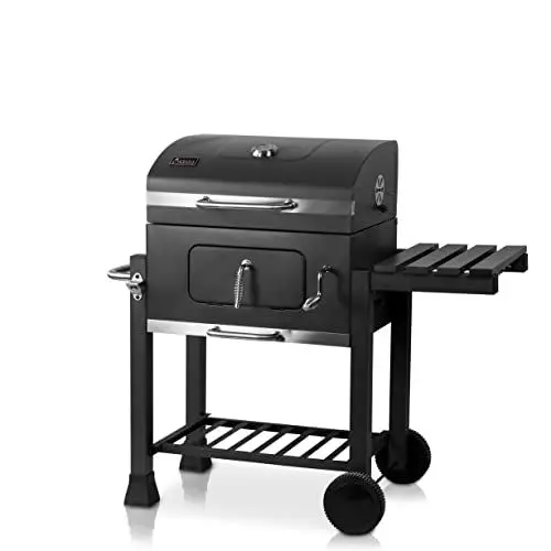 Produktbild: ACTIVA Holzkohlegrill Angular I Holzkohlegrill mit Deckel, zwei Stufen Rost & Thermometer I Grillwagen für ein gelungenes Barbecue