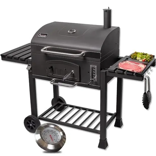 Produktbild: ACTIVA Holzkohlegrill Angulatus I Holzkohlegrill mit Deckel, verstellbarer Kohlewanne & Thermometer I Grillwagen für ein gelungenes Barbecue