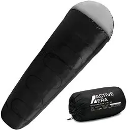 Produktbild: Active Era Mumienschlafsack - Schlafsack Sommer, Frühling, Herbst, 10°C bis 18°- Indoor und Outdoor Camping, Festivals - Sleeping Bag - Ultraleicht Schlafsack Kleines Packmaß – Schwarz