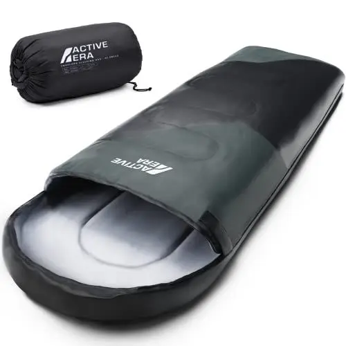 Produktbild: Active Era Premium Mumienschlafsack 250 GSM, Schlafsack Winter & Sommer, 0°C bis 15°C, Indoor und Outdoor Camping, Festivals, Sleeping Bag Wasserabweisend, Ultraleicht, Kleines Packmaß - Schwarz