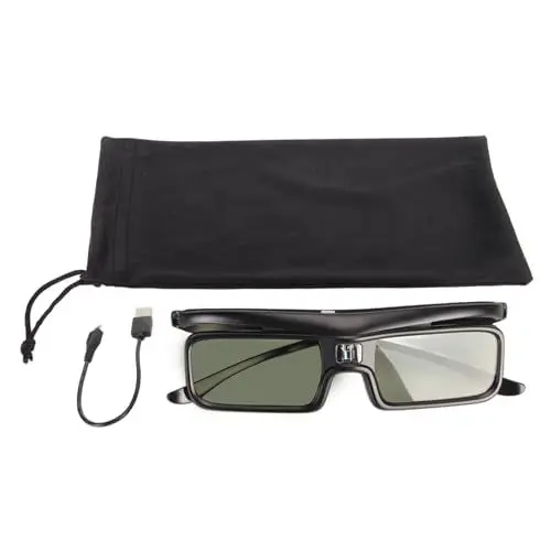 Produktbild: Segrehy Active Shutter 3D-Brille, 144 Hz Bildwiederholfrequenz, wiederaufladbar, hohe Lichtdurchlässigkeit, für DLP LINK 3D-Projektor, geeignet für Kurzsichtige, Lange Akkulaufzeit
