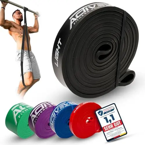 Produktbild: ActiveVikings® Pull-Up Fitnessbänder | Perfekt für Muskelaufbau | Fitnessband Klimmzugbänder Widerstandsbänder (B - Schwarz : Light (Leichter Widerstand))