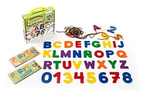 Produktbild: Miniland Activity 123 ABC Fädelspiel mit Buchstaben und Zahlen, 27 Buchstaben, 10 Zahlen, 10 Schnüre, bunt-45307