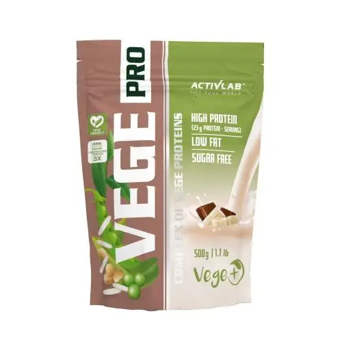 Produktbild: Activlab VEGE PRO 500g | Banane Schokolade | Protein-Shake für Muskelaufbau | Sojaproteinisolat, Erbsenprotein, Reisprotein & Hanfprotein | 77% pflanzliche Proteine | 17 Portionen