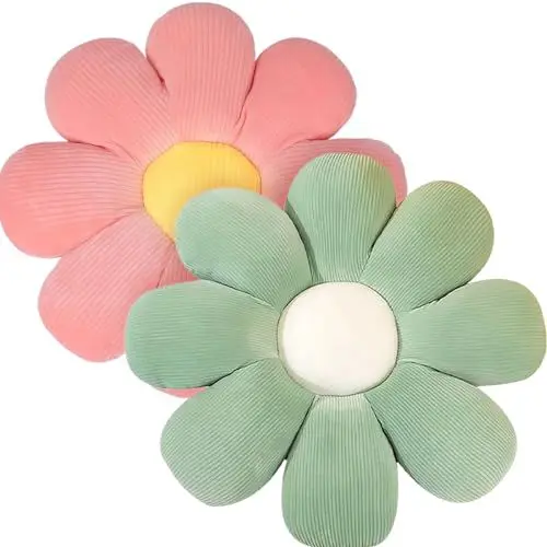 Produktbild: ACUSHLA 2 Stück Blumenbodenkissen Sitzkissen,40cm Blumenboden Kissen Tatami Blumenförmiges,Weiches Blütenblattkissen Niedliches Blumen-Plüsch-Kissen für Car Home Sofa Chair (Grün + Rot)