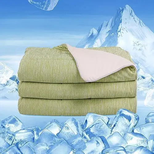 Produktbild: ACUSHLA Kühldecke leichte Sommerdecke, Arc-Chill 2 in1 doppelseitige Selbstkühlende Decke für Besseren Schlaf, kühlende Decke für Menschen Baumwolle Bettdecke (Wassermelone Grün, 150 x 200 cm)
