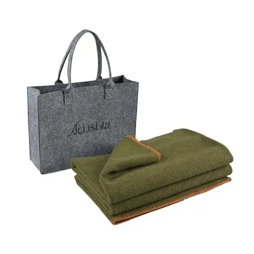 Produktbild: ACUSHLA Merino Wolldecke Merinowolle 160x200 cm - Kuscheldecke aus 80% Merino Schafwolle - Groß und Flauschige Decke Wolle Wolldecke perfekt als Sofadecke, Wohndecke oder Couchdecke Army Green