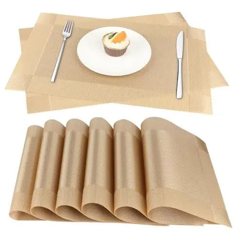 Produktbild: ACUSHLA Platzset Abwischbar,Tischset Abwaschbar Grau 6er Set PVC Abgrifffeste Hitzebeständig rutschfest Platzdeckchen für Küche, Zuhause, Restaurant, Speisetisch, 45cmx30cm (Golden)