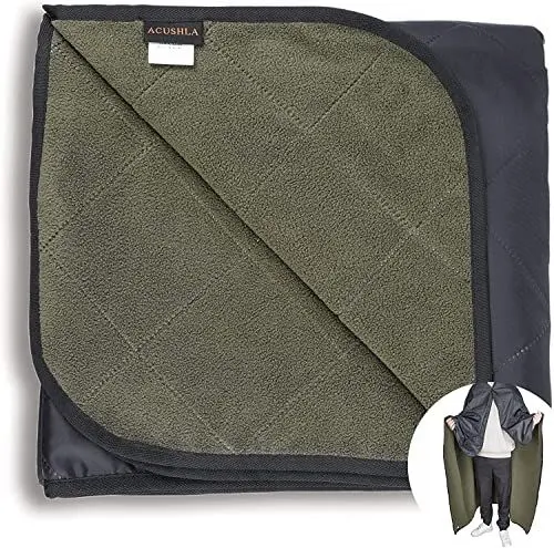 Produktbild: ACUSHLA wasserdichte Fleecedecke, Campingdecke für kaltes Wetter, Outdoor, Strand, Picknick, Stadion, Fußball, Auto, isoliert, Winddicht, sandfest und maschinenwaschbar, 145 x 200 cm, Armeegrün