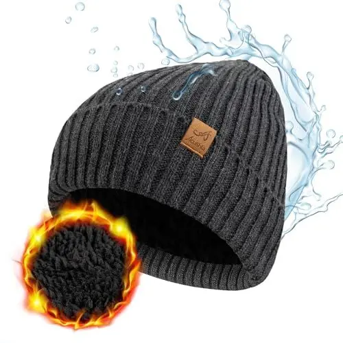 Produktbild: ACUSHLA wasserdichte Unisex Winter Beanie Grobstrick Mütze mit weiches Fleecefutter Warm Wintermütze für Herren und Damen