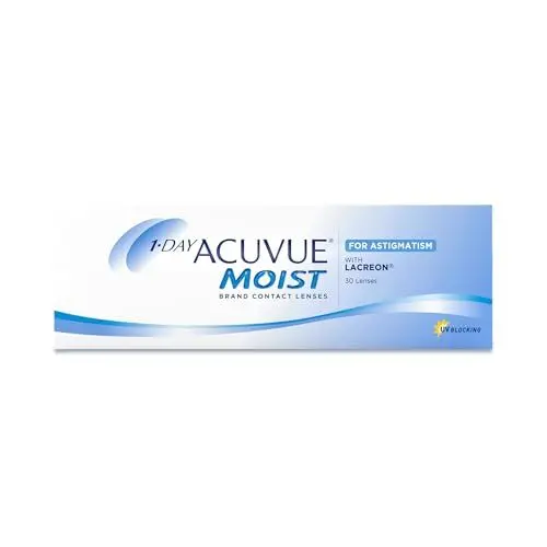 Produktbild: ACUVUE MOIST 1-DAY for Astigmatism Tageslinsen – Tageskontaktlinsen mit -5,25 dpt, Cyl -1,25, Ach 180 & BC 8.5 – UV Schutz, feuchtigkeitsspendend & angenehmes Tragegefühl – 30 Linsen