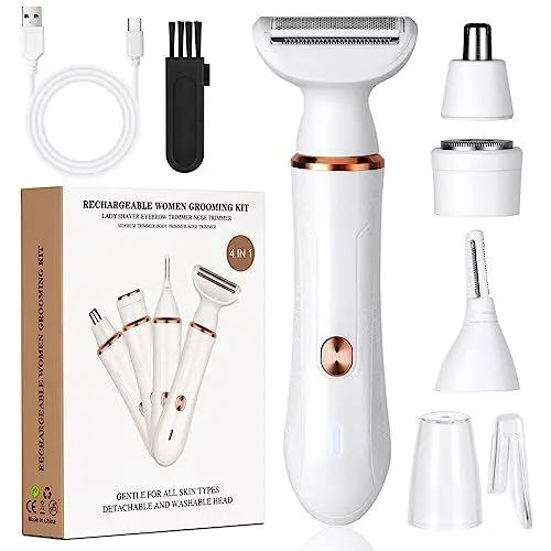 Produktbild: ACWOO Elektrischer Rasierer für Frauen, 4-In-1 Elektrischer Damenrasierer, Schmerzfreier Intimrasierer Elektrorasierer für Frauen, Haartrimmer für Gesicht Nase Achseln Intimbereich Bikinizone (A)