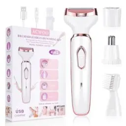 Produktbild: ACWOO Elektrischer Rasierer für Frauen, 4-In-1 Elektrischer Damenrasierer, Schmerzfreier Intimrasierer für Frauen, Haartrimmer für Gesicht Nase Achseln Intimbereich Bikinizone, USB-Aufladung