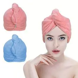 Produktbild: ACWOO Haarturban, 2 Stück Damen Turban Handtuch mit Knopf, Kopftuch Haartrockentuch, Schnelltrocknend Mikrofaser Handtuch für Alle Haartypen