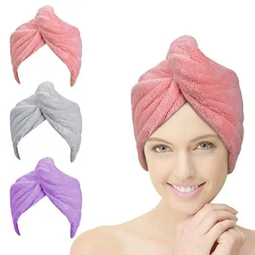 Produktbild: ACWOO Haarturban, 3 Stück Turban Haartrockentuch Mit Knopf, Kopftuch für Lange Haar, Schnelltrocknend Mikrofaser Handtuch