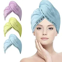 Produktbild: ACWOO Haarturban Handtuch Mikrofaser, 3 Stück Turban Handtücher Schnelltrocknend mit 6 Haargummis, Haarhandtuch Kopfhandtuch Duschhaube Damen für Haaren