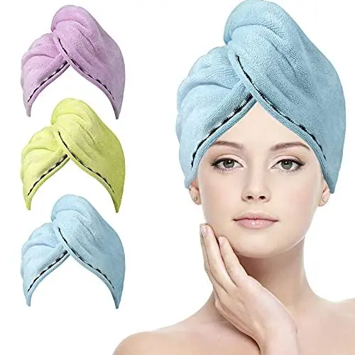 Produktbild: ACWOO Haarturban Handtuch Mikrofaser, 3 Stück Turban Handtücher Schnelltrocknend mit 6 Haargummis, Haarhandtuch Kopfhandtuch Duschhaube Damen für Haaren