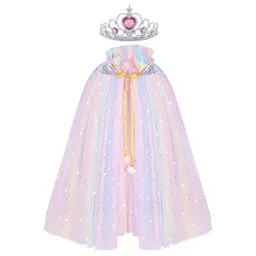 Produktbild: ACWOO Prinzessin Umhang Kinder Mädchen, ELSA Prinzessin Kostüm mit Krone, Halloween Kostüm Umhang Kinder, Prinzessin Cape für Karneval Cosplay Party (merfabig, L)