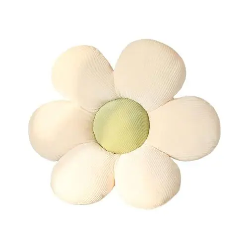 Produktbild: ACYOUNG Blumenboden Kissen Tatami Blumenförmiges Plüsch-Dekor der bequemen Sitzkissen für Kinderzimmer Hause Sofa Dekoration (40 x 40 cm,Weiß & Grün - a)