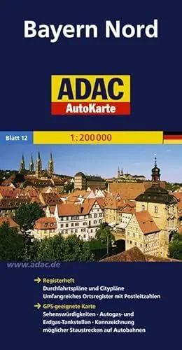 Produktbild: ADAC AutoKarte Deutschland, Bayern Nord 1:200.000: GPS-geeignete Karte: Sehenswürdigkeiten, Erdgas-Tankstellen, Kennzeichnung möglicher Staustrecken ... (ADAC AutoKarten Deutschland 1:200 000)